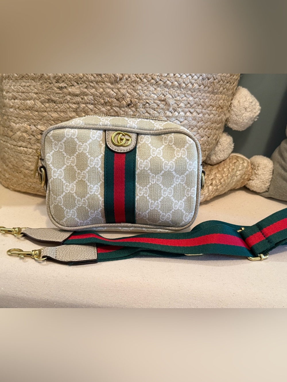 Unlisted Cream GG Monogram Crossbody with Green and Red Stripe - Picture 2 of 9